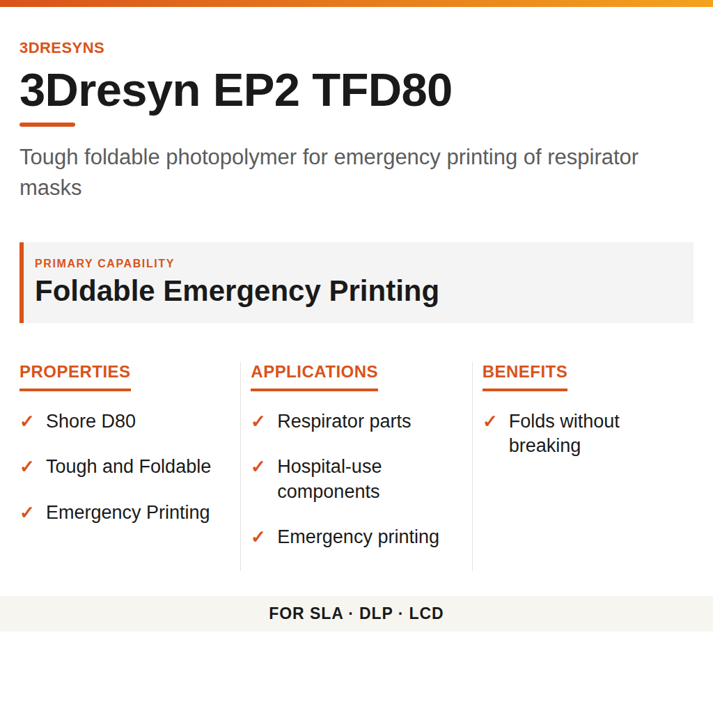3Dresyn EP2 TFD80 technical product information card by 3Dresyns