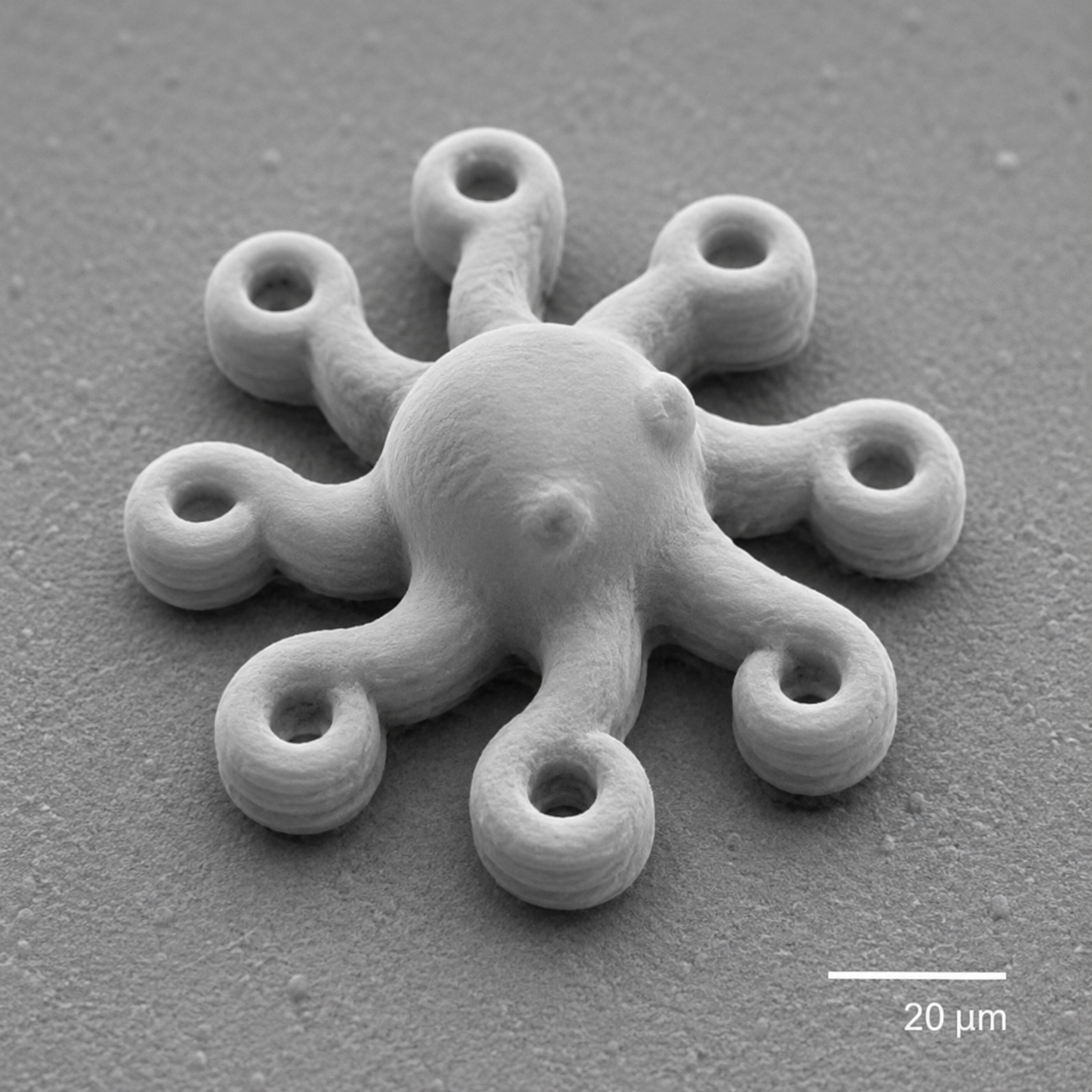 Illustrative AI-generated visualization of a 3Dresyns 2PP printed microstructure