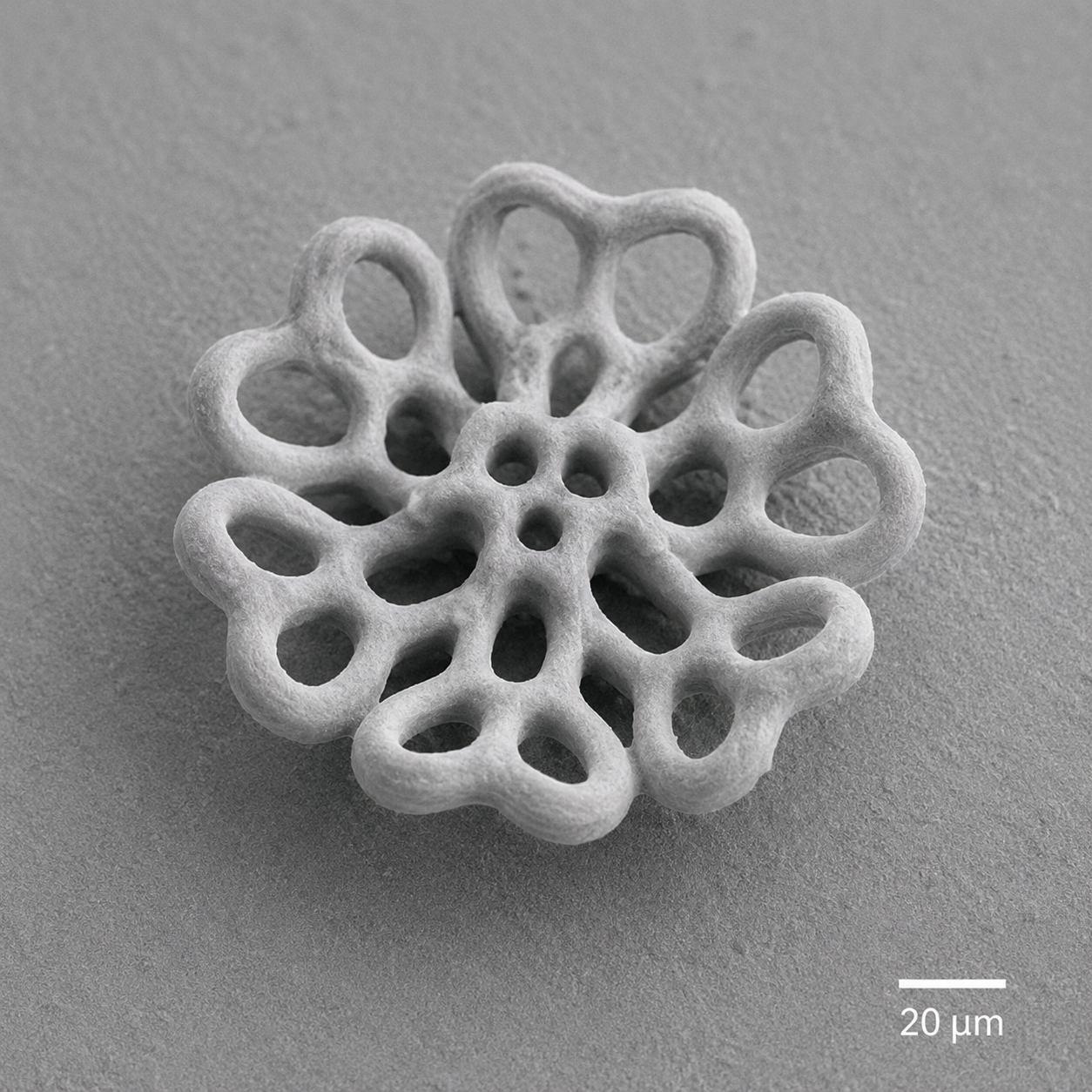 Illustrative AI-generated visualization of a 3Dresyns 2PP printed microstructure
