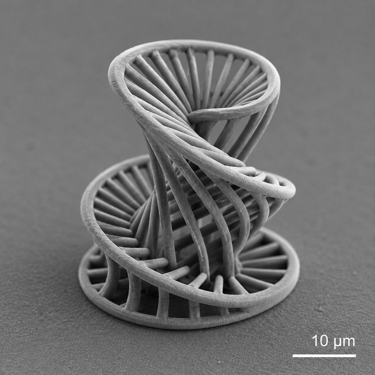 Illustrative AI-generated visualization of a 3Dresyns 2PP printed microstructure