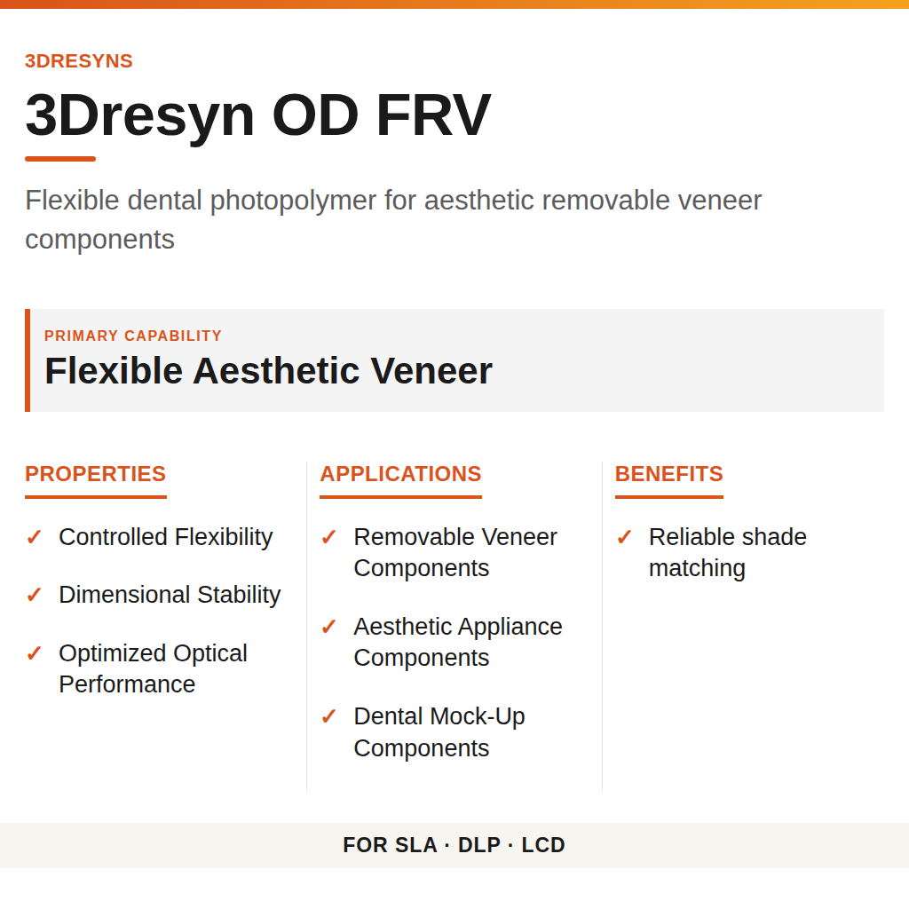 3Dresyn OD FRV technical product information card by 3Dresyns