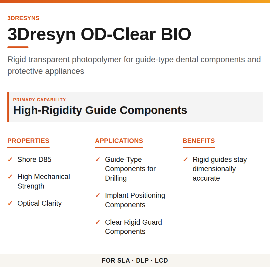 3Dresyn OD-Clear BIO technical product information card by 3Dresyns