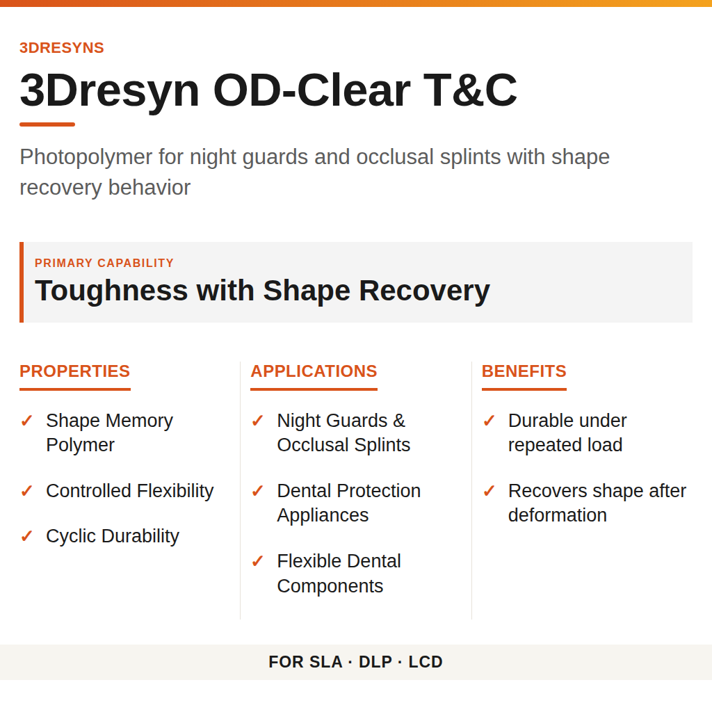 3Dresyn OD-Clear T&C technical product information card by 3Dresyns
