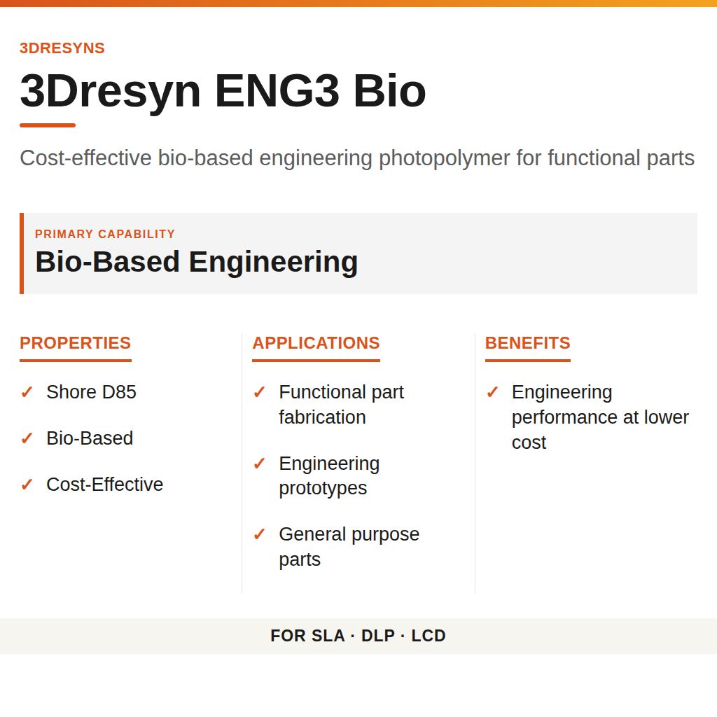 3Dresyn ENG3 Bio technical product information card by 3Dresyns