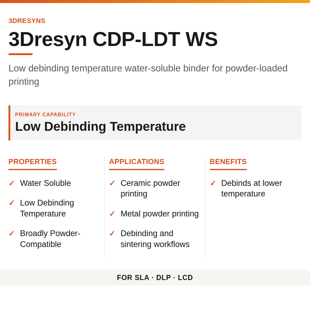 3Dresyn CDP-LDT WS technical product information card by 3Dresyns