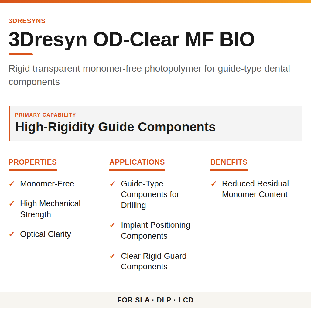 3Dresyn OD-Clear MF BIO technical product information card by 3Dresyns