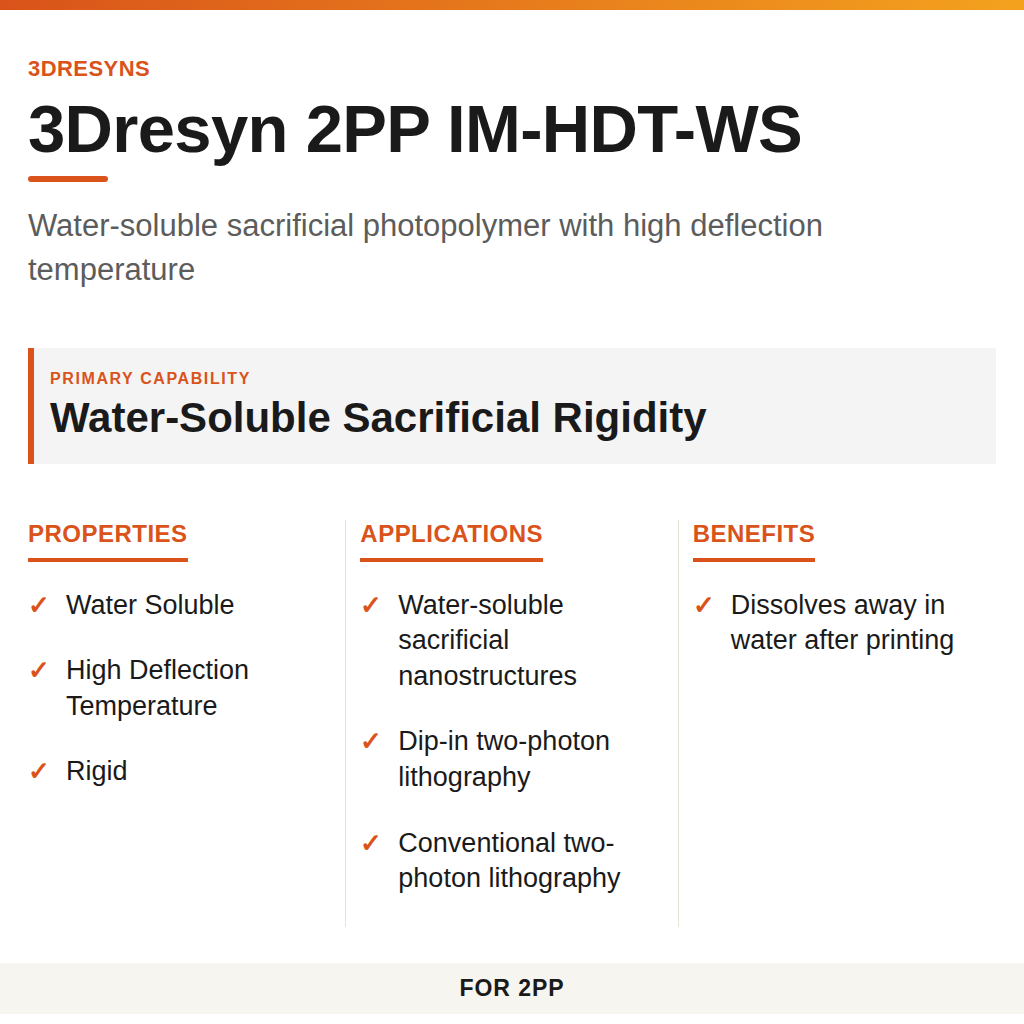 3Dresyn 2PP IM-HDT-WS technical product information card by 3Dresyns