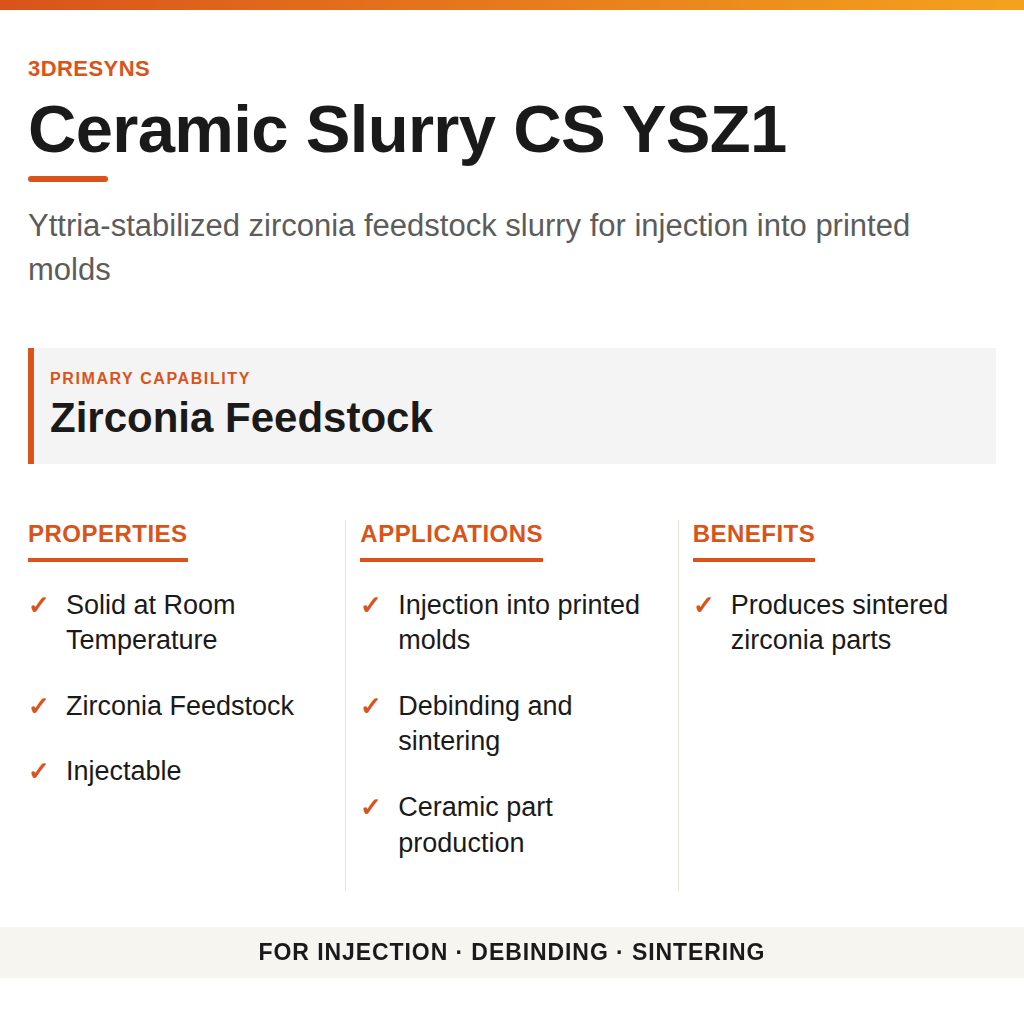 Ceramic Slurry CS YSZ1 technical product information card by 3Dresyns
