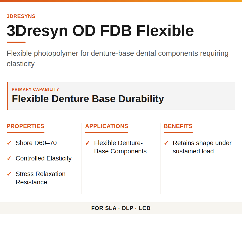 3Dresyn OD FDB Flexible technical product information card by 3Dresyns