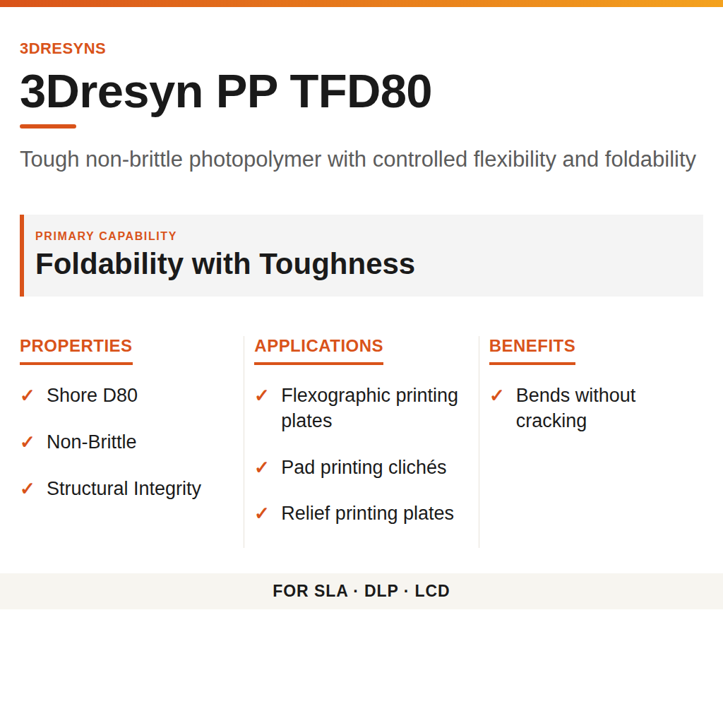 3Dresyn PP TFD80 technical product information card by 3Dresyns