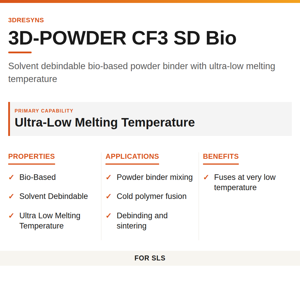 3D-POWDER CF3 SD Bio technical product information card by 3Dresyns