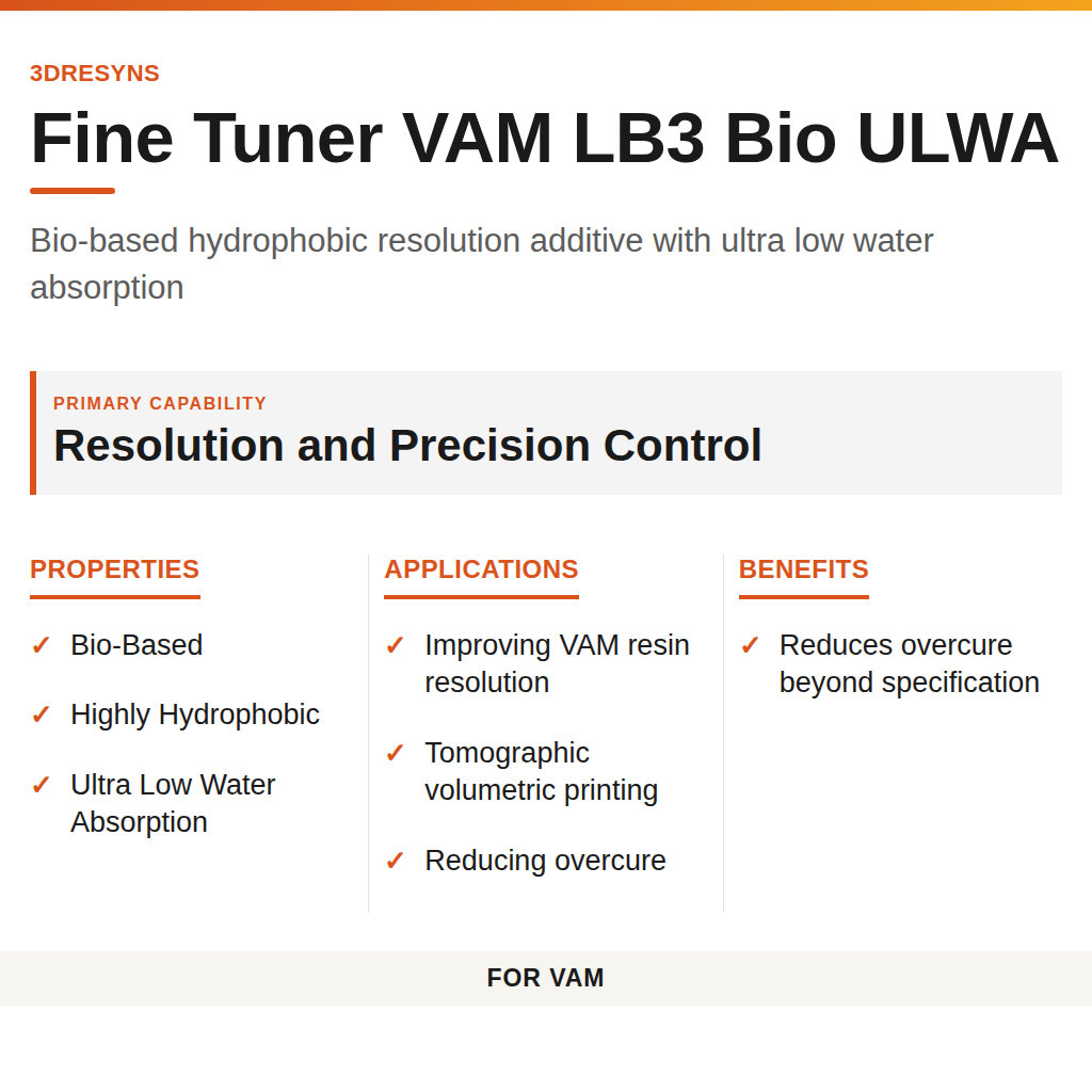 Fine Tuner VAM LB3 Bio ULWA technical product information card by 3Dresyns