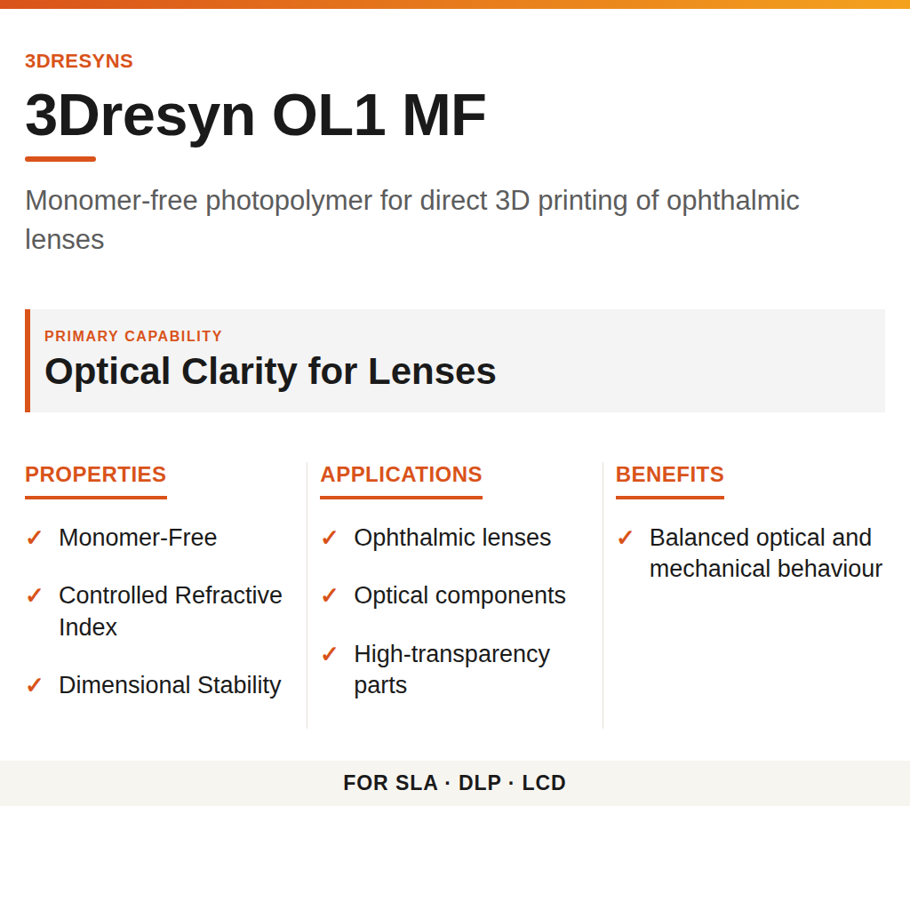 3Dresyn OL1 MF technical product information card by 3Dresyns