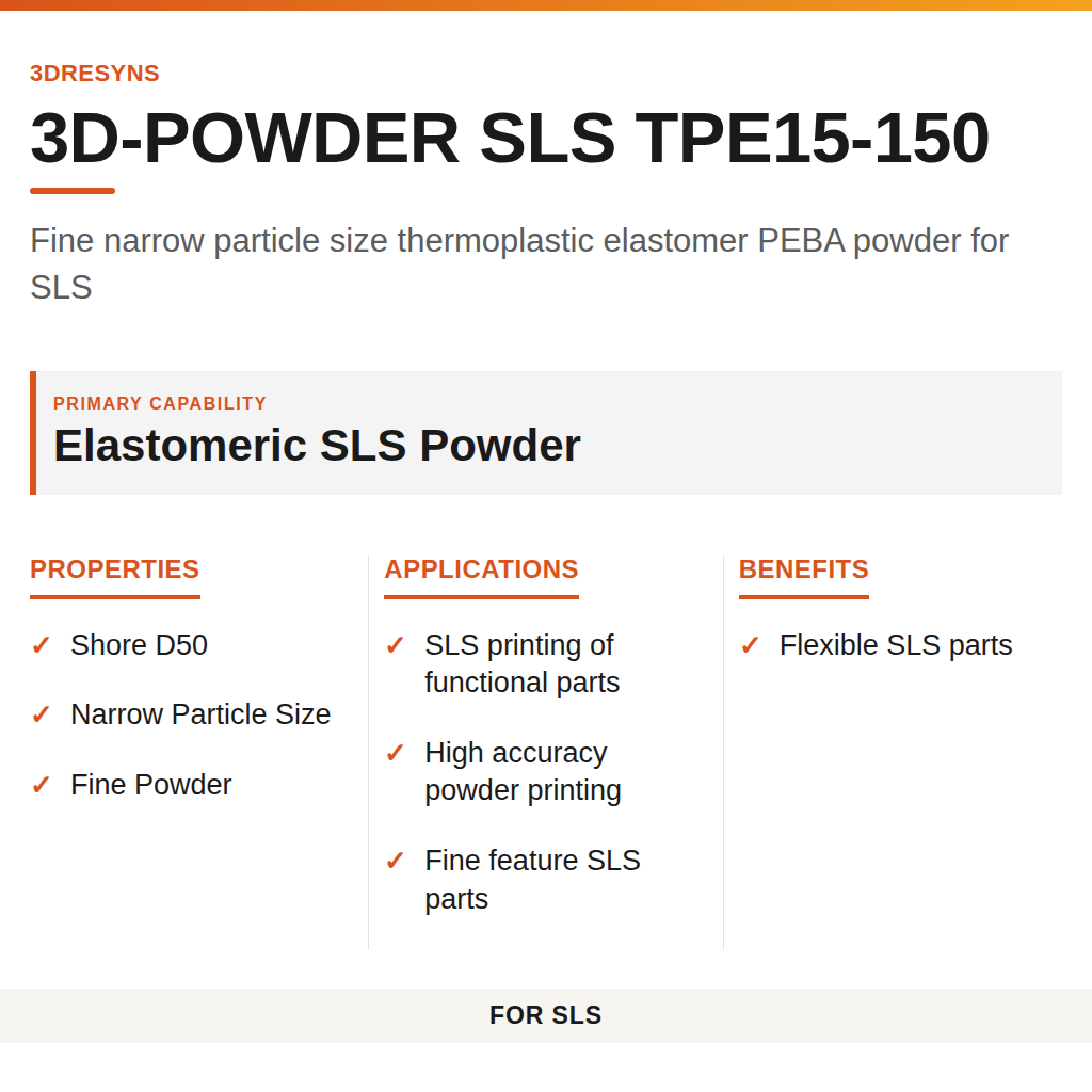 3D-POWDER SLS TPE15-150 technical product information card by 3Dresyns
