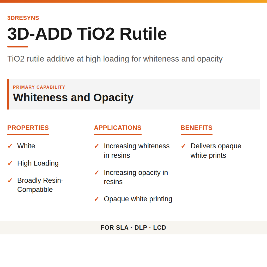 3D-ADD TiO2 Rutile technical product information card by 3Dresyns