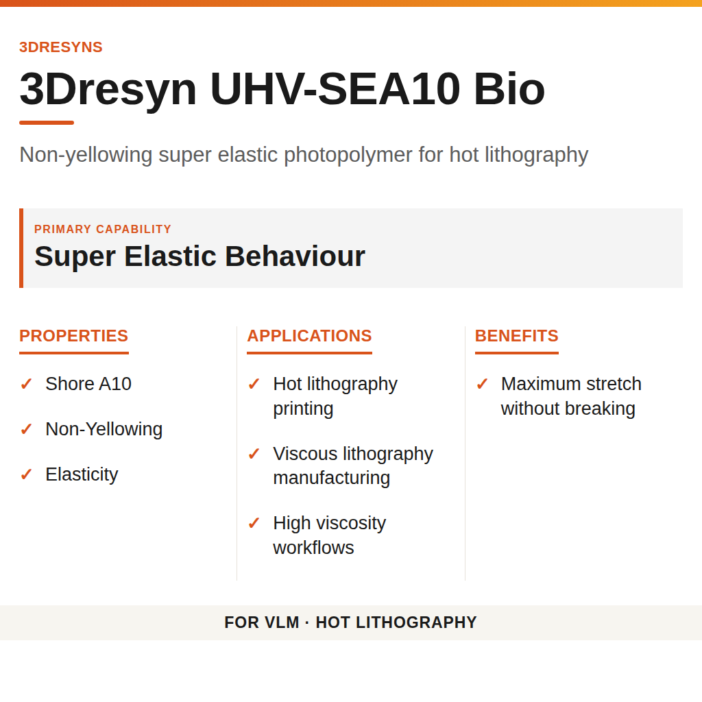 3Dresyn UHV-SEA10 Bio technical product information card by 3Dresyns