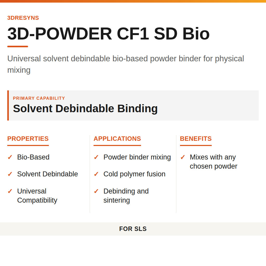 3D-POWDER CF1 SD Bio technical product information card by 3Dresyns