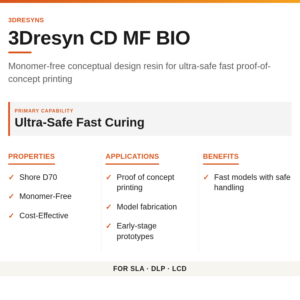 3Dresyn CD MF BIO technical product information card by 3Dresyns