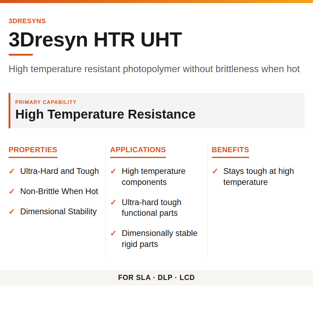 3Dresyn HTR UHT technical product information card by 3Dresyns
