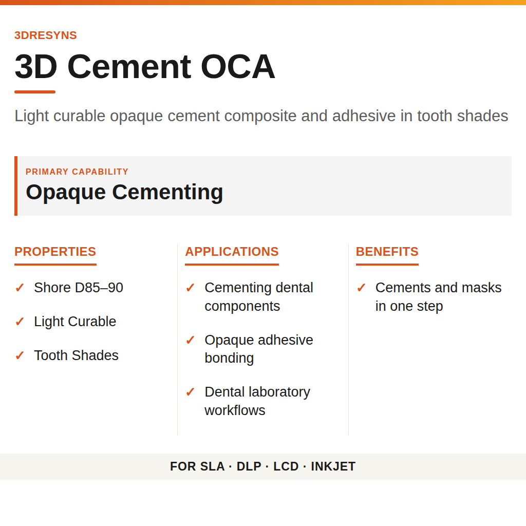 3D Cement OCA technical product information card by 3Dresyns