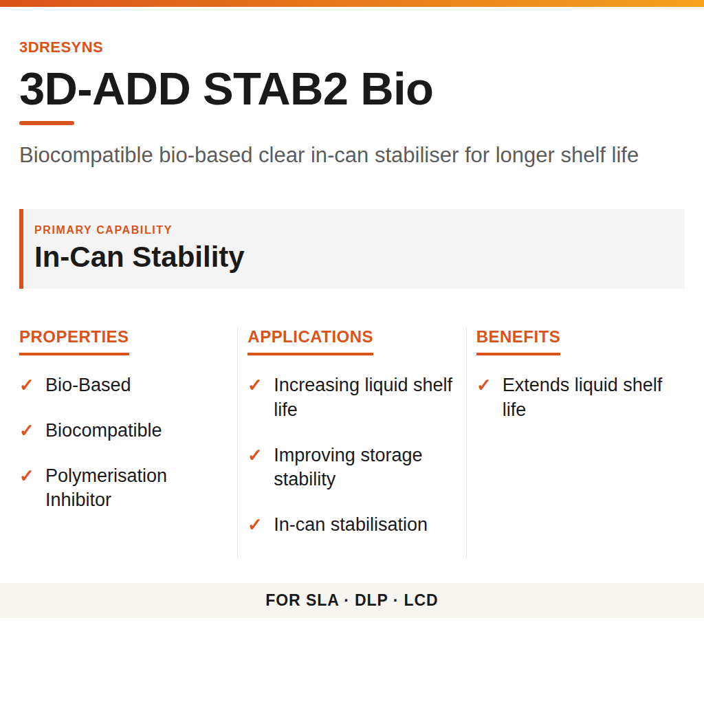 3D-ADD STAB2 Bio technical product information card by 3Dresyns