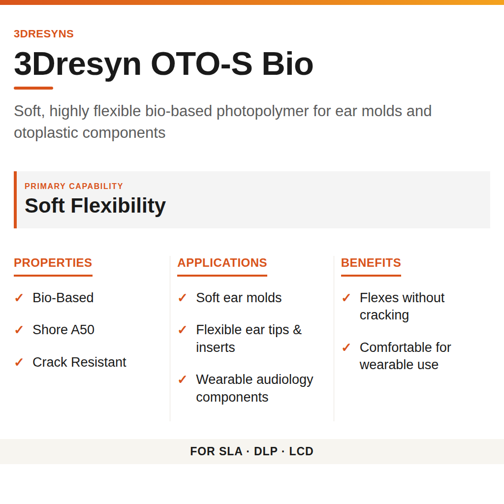 3Dresyn OTO-S Bio technical product information card by 3Dresyns