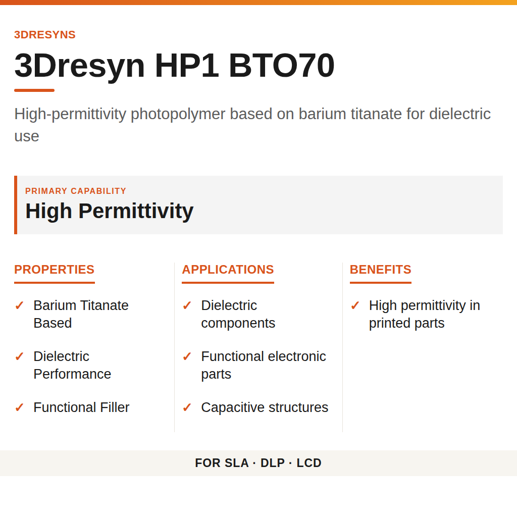 3Dresyn HP1 BTO70 technical product information card by 3Dresyns